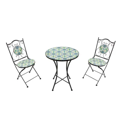Immagine prodotto di AXI Amélie Set Bistrot da Balcone, 2 Sedie 1 Tavolo, Set Bistrò Veranda Mosaico Giallo/Blu - Set Bistro da Giardino, Tavolo Bistro a Mosaico per Giardino/Balcone/Terrazza
