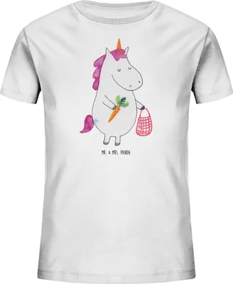 Produktbild von Mr. & Mrs. Panda Kleinkinder T-Shirt Einhorn Gemüse 5-6 Jahre (110/116) - Weiß - Geschenk, Mädchen, Kindershirt, Wochenmarkt, Kinder Kurzarm, Biomarkt, Unicorn, Baumwolle
