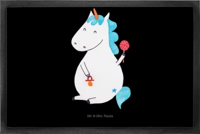 Produktbild von Mr. & Mrs. Panda Schmutzmatte Einhorn Baby 50 x 75 cm - Schwarz - Geschenk, Bodenvorleger, Eltern, Vorleger, fußmatte, Schmutzfangmatte, Unicorn, Geburtstag, Gummimatte