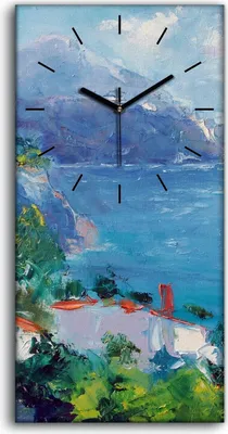Produktbild von Wanduhr Bürouhr Leinwand Bild Geräuschlos 30x60 Ölgemälde Meer Berge Meer Kunst - schwarze Hände
