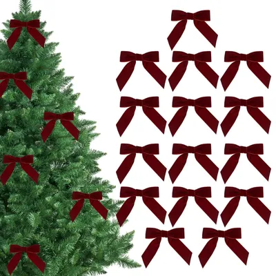 15 Samtschleifen für Weihnachtsbaum, 12 cm, rot