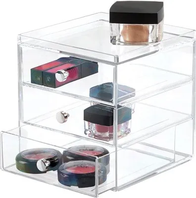 Productafbeelding van Compacte make-up organizer met 3 lades, stapelbaar, transparant, van kunststof