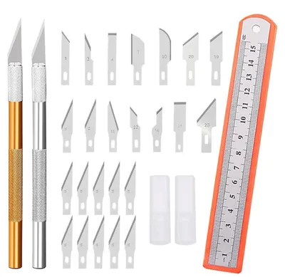 Produktbild von Skalpell Schnitzmesser Set mit 23 Ersatzklingen, Gold & Silber, 2 Stück