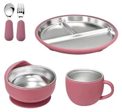 Produktbild von Silikon und Baby Essgeschirr Set - BPA-frei mit Teller, Schüssel, Becher und Besteck