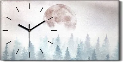 Produktbild von Wanduhr Uhr Wandbild Leinwand Quarz 60x30 Landschaft mit nebligen Wald und Mond - schwarze Hände