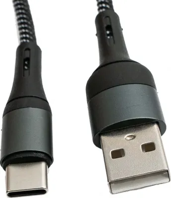 Produktbild von SYSTEM-S USB 3.1 Kabel 1 m Typ C Stecker zu 2.0 Typ A Stecker geflochten Schwarz