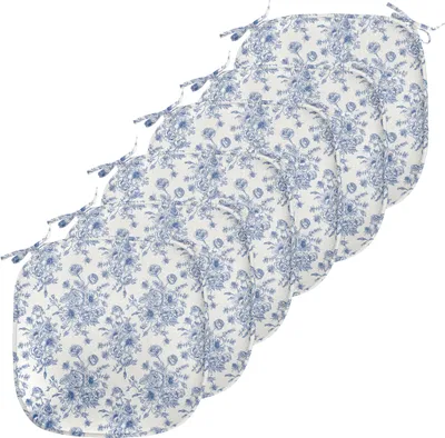 Produktbild von ABAKUHAUS Windröschen Polster für Esszimmerstühle, Blaue Blumen Corsage, Dekoratives wasserfestes Kissen mit Riemen für Küchensitze, 40 cm x 40 cm-6er Pack, Nachtblau Weiß