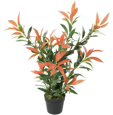 Produktbild von Kš¹nstliche Glanzmispel 90 cm Kunstpflanze mit 300 Bl?ttern, anpassbaren Zweigen, 45 x 45 x 90 cm, Rot+Grš¹n