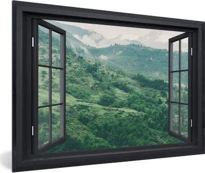 Produktbild von MuchoWow® MuchoWow® Gerahmtes Poster Aussicht - Berg - Baum 90x60 cm - Poster mit zchwarzem Bilderrahmen - Fotorahmen - Foto-Plakat