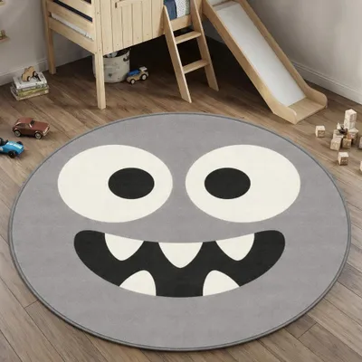 Produktbild von Kinderteppich Grau mit Monster Motiv Größe - 120 cm Rund