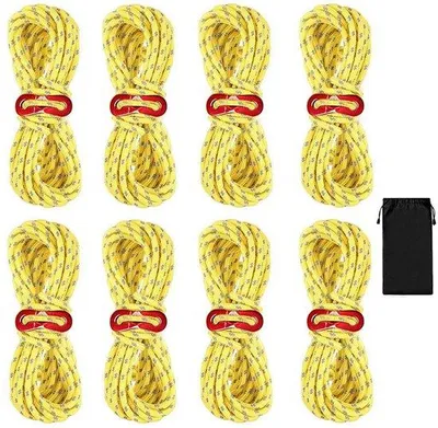 Immagine prodotto di Set da campeggio con 8 corde, corda da tenda da 4 mm x 4 m, corde riflettenti con ancoraggio in alluminio, corda, nastro luminoso per tenda, set da parete, giallo