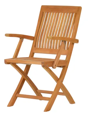 Produktbild von Teakholz Gartenstuhl Vitello mit Armlehnen klappbar aus massivem Teak robuster Klappstuhl für Garten Terrasse Balkon