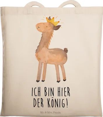 Produktbild von Mr. & Mrs. Panda Stoffbeutel Lama König - Transparent - Geschenk, Mama, Tote Bag, Uni Tasche, Laptoptasche, dokumententasche, Freundin, Lamas, Papa, Beutel