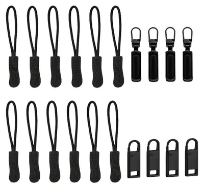 Reißverschluss-Anhänger Set, 20 Stück, Nylon und Metall, Schwarz