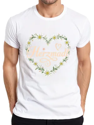 Obrázek produktu pro Tričko s motivem "Herzmadl Edelweiss Blumenherz Tracht Bayern Wiesn Lederhose Alpen", bílé barvy, velikost XL