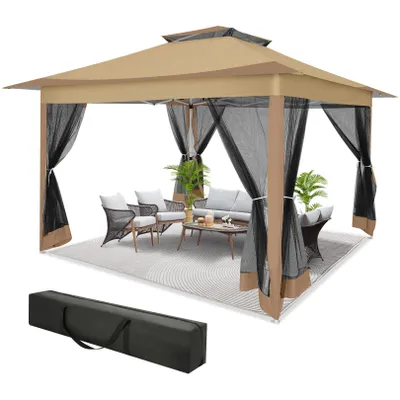 Produktbild von Pavillon 3.6x3.6m, Faltpavillon,Festzelt Gartenzelt mit 4 Gaze Seitenteilen, UV-Schutz 50+, Doppeltes Dach mit Belüftungsloch, inkl. Tragetasche