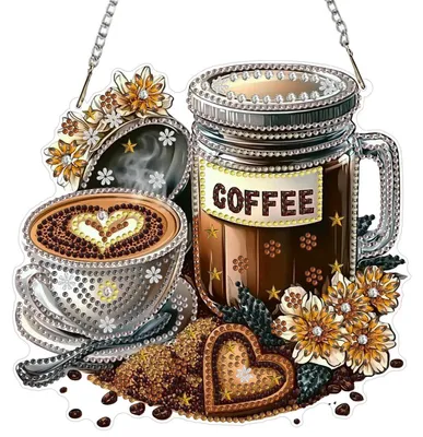 Immagine prodotto di Set per creare un ciondolo "Diamond Painting" a tema caffè, tecnica 5D, ideale per decorare finestre, dimensioni 20x20 cm, da realizzare fai-da-te