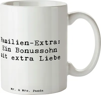 Produktbild von Mr. & Mrs. Panda Kaffeebecher Spruch Bonussohn Liebe - Weiß - Geschenk, Familienbindung, Geburtstage, Keramiktasse, Tasse, Stiefsohn, Dankeschön, Kaffeetasse, Becher