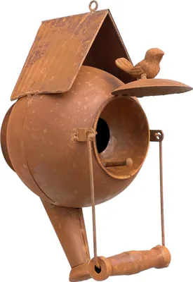 Produktbild von DanDiBo Vogelhaus zum Aufhängen Edelrost Deko Rost Gießkanne Wetterfest 96422 Nistkasten Futterstation für Vögel Shabby mit Kette hängend Metallkanne Kanne Balkon