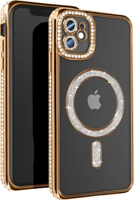 Obrázek produktu pro Avizar, diamantové pouzdro pro iPhone 11 - ochrana MagSafe s kamínkovým okrajem, zlaté
