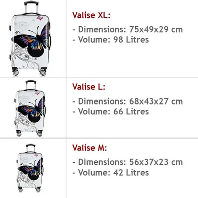 Image de MONZANA® Lot de 3 Valises de Voyage Butterfly Valise Rigide Trolley Valise ABS revêtement PC avec Cadenas à Combinaison