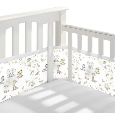 Imagen del producto de Protector para cuna, de 4 lados, ajustable, desmontable, con dimensiones de 340 cm x 30 cm + 160 cm x 30 cm, para cuna de bebé