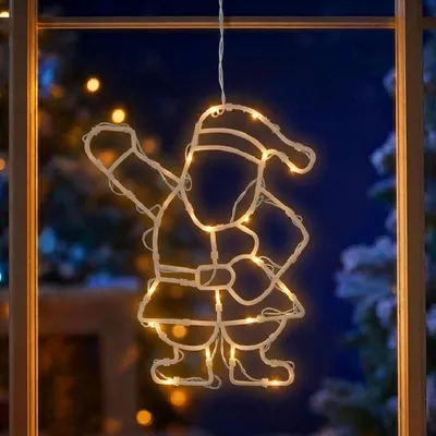 Produktbild von LED Fensterbild mit Dual Timer - Nikolaus - Fenster Deko Weihnachtsmann Silhouette warm weiß beleuchtet