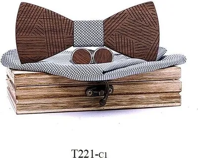 Obrázok produktu pre Mahoosive Drevený motýlik s vreckovkou a manžetovými gombíkmi T221