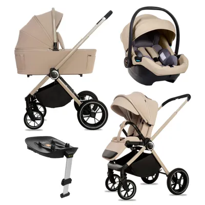 Produktbild von BabyLux® Kinderwagen 4in1 Set GAVIA, Faltbar Leicht Kombikinderwagen Set incl. Babywanne, Reisebuggy, Kindersitz i-Size, Auto Basisstation, 4 Liegepositionen, 0-22kg, UV Schutz 50+, Vollgummireifen