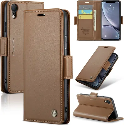 Produktbild von iPhone XR Hülle, Leder Brieftasche Kartenfach Schutzhülle mit Standfunktion für iPhone XR Braun