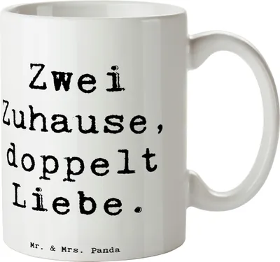 Produktbild von Mr. & Mrs. Panda Trinkbecher Spruch Trennung von den Eltern - Weiß - Geschenk, Trostspender, Vertrauem, Kaffeebecher, doppelte Liebe, Zuversicht, Tasse, Zwei Zuhause