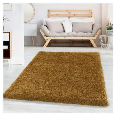 Produktbild von Hochflor Teppichläufer für den Flur 100 x 200 cm in Gold - Weicher Teppich für das Wohnzimmer – Moderner, rutschfester Badezimmerteppich und Küchenläufer, Bettvorleger für das Schlafzimmer