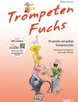 Cover of a book titled "Trompeten Fuchs Band 1" with cartoon illustrations.