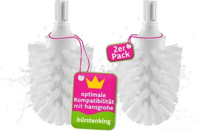 Produktbild von Bürstenking WC Ersatzbürstenkopf, 65 mm, Toilettenbürstenkopf Set passend für hansgrohe WC-Garnituren, Borsten Ersatzklobürstenkopf, 2 Stück, weiß