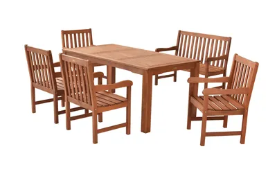 Produktbild von Merxx Gartenmöbelset Santos 6tlg., 4 Sessel, 1 Bank 2-sitzig, 1 Tisch 170 x 90 cm - Eukalyptus