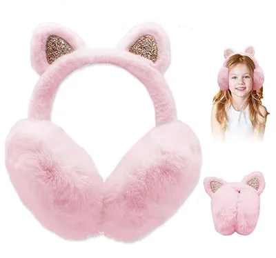 Produktbild von Ohrenwärmer - Ø 13 cm - warme Fleece-Ohrenwärmer - Ohrenschutz gegen Wind und Kälte - weiche Ohrabdeckung - faltbar - für Radfahren, Wandern - Rosa