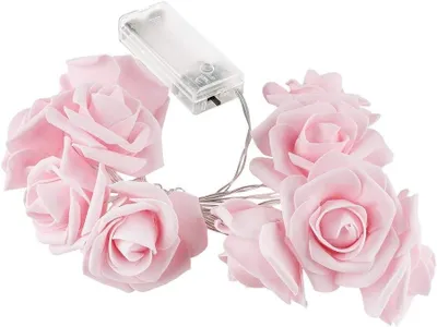Productafbeelding van LED-lichtsnoer - Rozen - 10 ledlampen - Warmwit - Timerfunctie 6 uur - 18 uur uit roze