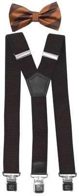 Produktbild von Fabio Farini - 1 Stück mit passender Fliege als Set 4cm Y-Form für Herren Pack Braunen 4cm Hosenträger - Braun Gestreifter Fliege