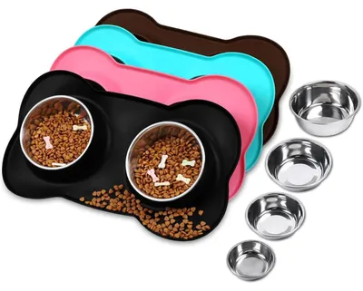Immagine prodotto di Ciotola per cani Splashfree, doppia ciotola, acciaio inossidabile/silicone, taglia XL, nera, 1310 ml