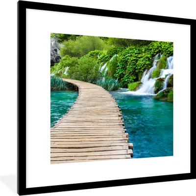 Produktbild von MuchoWow® Gerahmtes Poster Brücke - Wasser - Pflanzen - Wasserfall - Grün 40x40 cm - Poster mit Schwarzem Bilderrahmen Wandposter Rahmen Foto Bilder - Poster - Plakat im Rahmen