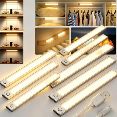 Produktbild von 8 Stück-20cm, LED Unterbauleuchte, Schrankleuchte mit Bewegungssensor, Magnetische Lichtleiste Schranklicht mit USB Ladefunktion,warmes Licht