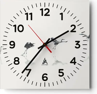 Produktbild von Wanduhr - Quadrat - Glasuhr - Flug Vogel Reiher - 40x40cm - Schleichendes Uhrwerk - Lautlos - zum Aufhängen bereit - Dekoration Modern - Wanddekoration aus Glas - C4AC40x40-5096