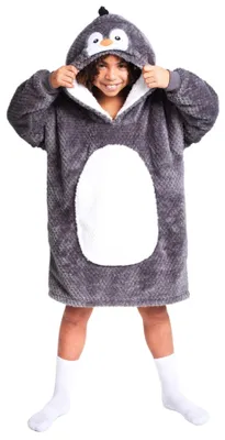 Produktbild von Noxxiez Kuschelige Hoodie-Decke für Kinder – Perfekt für 7 bis 14 Jahre Pinguin