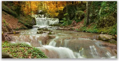 Produktbild von Glasbilder 140x70 Wandbild Druck auf Glas Wasserfall Wald Natur