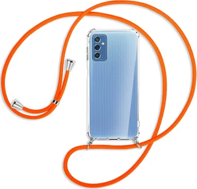 Produktbild von Handykette Backcover-Schutzhülle mit Band (Metall silberfarben) für Samsung Galaxy M52 5G (M526) - neonorange