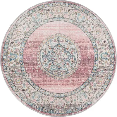 Produktbild von Outdoor Teppich Terasse Küche Balkon Vintage Stil Grau Rosa Rund