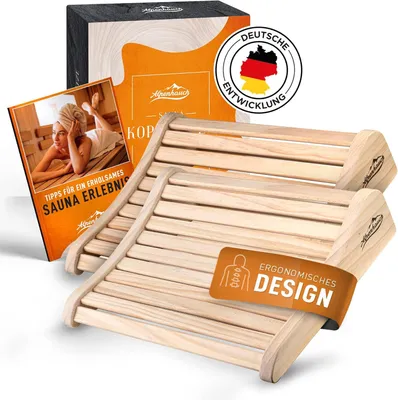 Produktbild von ALPENHAUCH Sauna Kopfstütze Holz [2 Stück] - Ergonomische Saunakopfstütze Holz