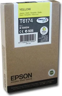 Obrázok produktu pre Epson ink tank Yellow T6174 DURABrite Ultra Ink (high capacity), Vysoký (XL) výnos, Žltá, Atrament na pigmentovej báze, 100 ml, 1 kusov