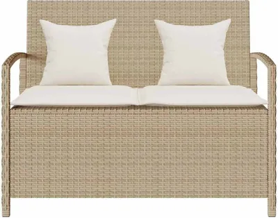Produktbild von vidaXL Gartenbank mit Stauraum und Kissen Beige Poly Rattan