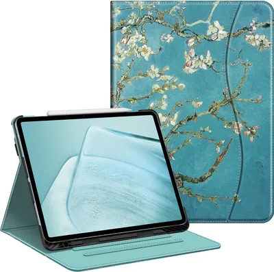 Produktbild von FINTIE Hülle für iPad Air 13 Zoll M4/M3/M2 (2026/2025/2024) mit Stifthalter, Multi-Winkel Betrachtung Folio Stand Schutzhülle mit Dokumentschlitze für iPad Air 13 Zoll, Mandelblüten